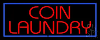 Red Coin Laundry Blue Border LED Neon Sign