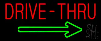 Red Drive Thru With Green Arrow LED Neon Sign