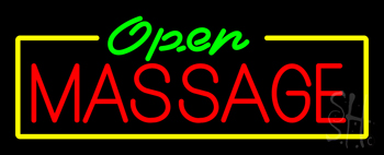 Green Open Red Massage Yellow Border LED Neon Sign