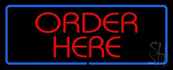 Order Here With Blue Border LED Neon Sign