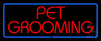 Red Pet Grooming Blue Border LED Neon Sign