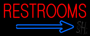 Restrooms With Blue Arrow LED Neon Sign