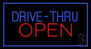 Blue Drive Thru Red Open LED Neon Sign