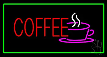 Red Coffee With Green Border LED Neon Sign