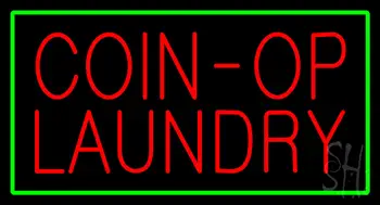 Coin Op Laundry Green Border LED Neon Sign