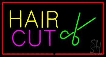 Hair Cut Logo With Red Border LED Neon Sign