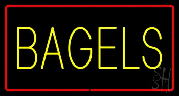 Yellow Bagels Rectangle With Red Border LED Neon Sign