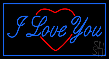 I Love You Logo Blue Border LED Neon Sign