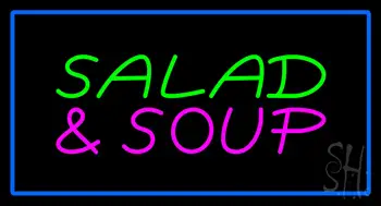Salad And Soup Blue Border LED Neon Sign