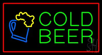 Cold Beer With Red Border LED Neon Sign