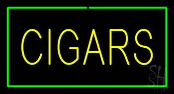 Yellow Cigars Green Border LED Neon Sign