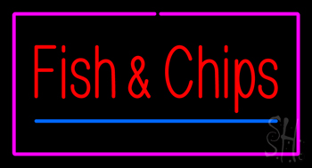 Fish And Chips Pink Border LED Neon Sign