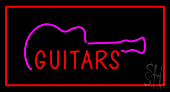 Guitars Rectangle Red LED Neon Sign