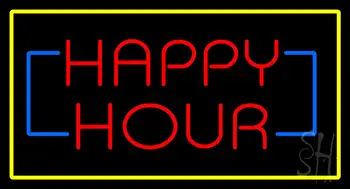 Happy Hour Rectangle Yellow LED Neon Sign