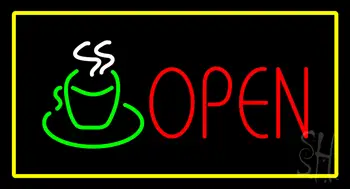 Open Rectangle Coffee Logo Yellow LED Neon Sign