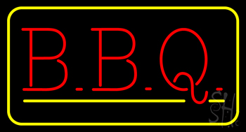 Block Bbq With Yellow Border LED Neon Sign