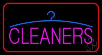 Pink Cleaners Logo Red Border LED Neon Sign