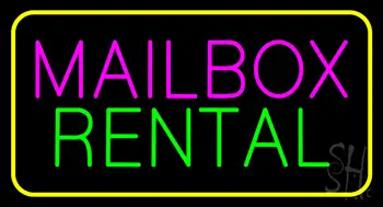 Mailbox Rental Block Yellow Border LED Neon Sign