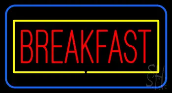 Red Breakfast With Blue And Yellow Border LED Neon Sign