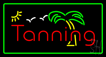 Red Tanning Palm Tree With Green Border LED Neon Sign