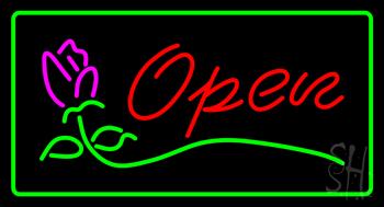 Red Open Rose Green Border LED Neon Sign