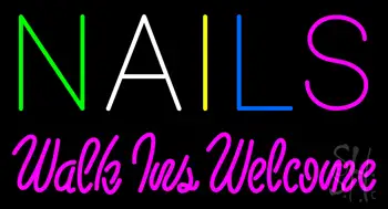 Multi Colored Nails Walk Ins Welcome LED Neon Sign