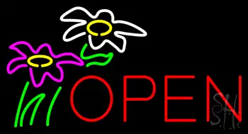 Flowers Logo Block Open LED Neon Sign