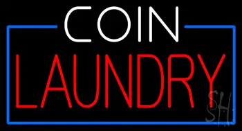 White Coin Red Laundry Blue Border LED Neon Sign