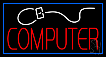 Computer With Logo Blue Border LED Neon Sign