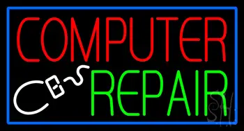 Computer Repair Blue Border LED Neon Sign