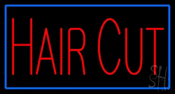 Red Hair Cut With Blue Border LED Neon Sign