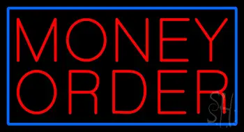 Red Money Order Blue Border LED Neon Sign