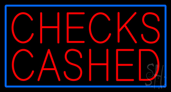 Red Checks Cashed Blue Border LED Neon Sign