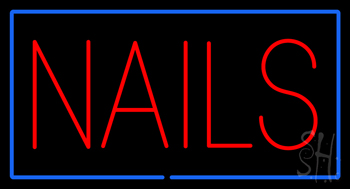 Red Nails With Blue Border LED Neon Sign