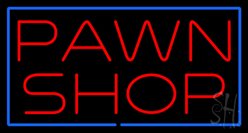 Red Pawn Shop Blue Border LED Neon Sign
