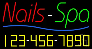 Red Nails Spa With Phone Number LED Neon Sign