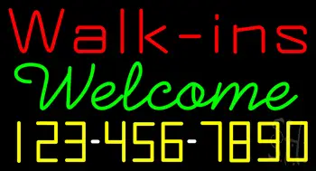Red Walk Ins Welcome With Phone Number LED Neon Sign