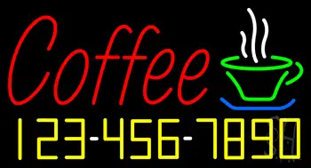 Red Coffee With Phone Number LED Neon Sign