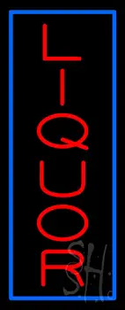 Red Vertical Liquor Blue Border LED Neon Sign