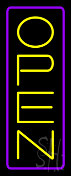 Open Vertical Yellow Letters With Purple Border LED Neon Sign