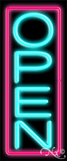 Aqua Open With Pink Border Vertical LED Neon Sign