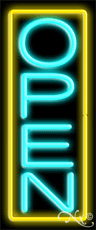 Aqua Open With Yellow Border Vertical LED Neon Sign