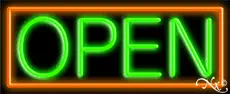 Green Open With Orange Border LED Neon Sign