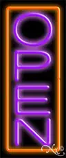 Purple Open With Orange Border Vertical LED Neon Sign