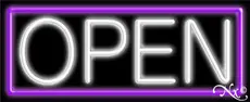 White Open With Purple Border LED Neon Sign
