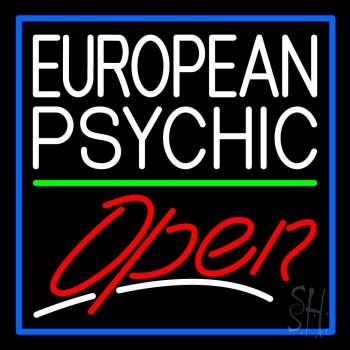 European Psychic Open Blue Border LED Neon Sign