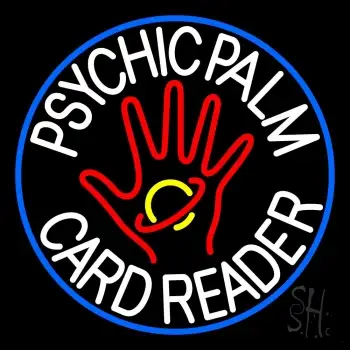 White Psychic Palm Card Reader Blue Circle LED Neon Sign