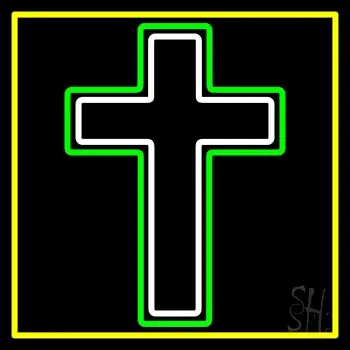 Christian Cross Yellow Border LED Neon Sign