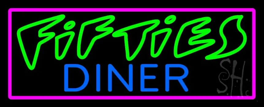 Pink Border Green 50s Blue Diner LED Neon Sign