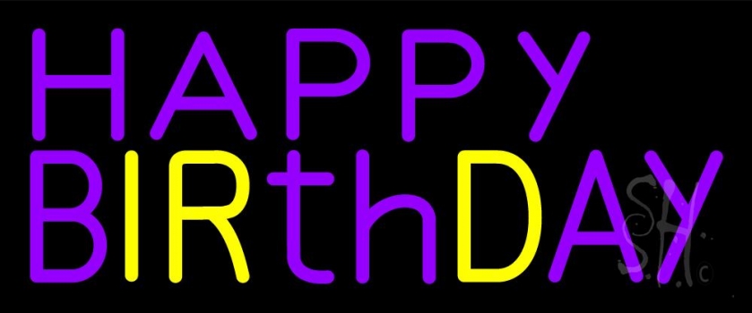 Purple And Yellow Happy Birthday LED Neon Sign